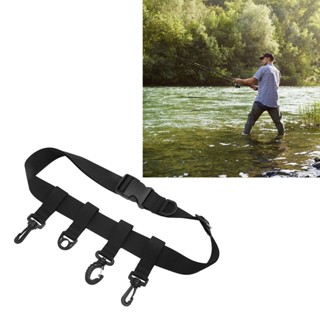 Fishi เข็มขัดตกปลาแบบปรับได้ Rod Holder Wading Waist Nylon Belt for Outdoor Fly Fishing Surf Kayak Black