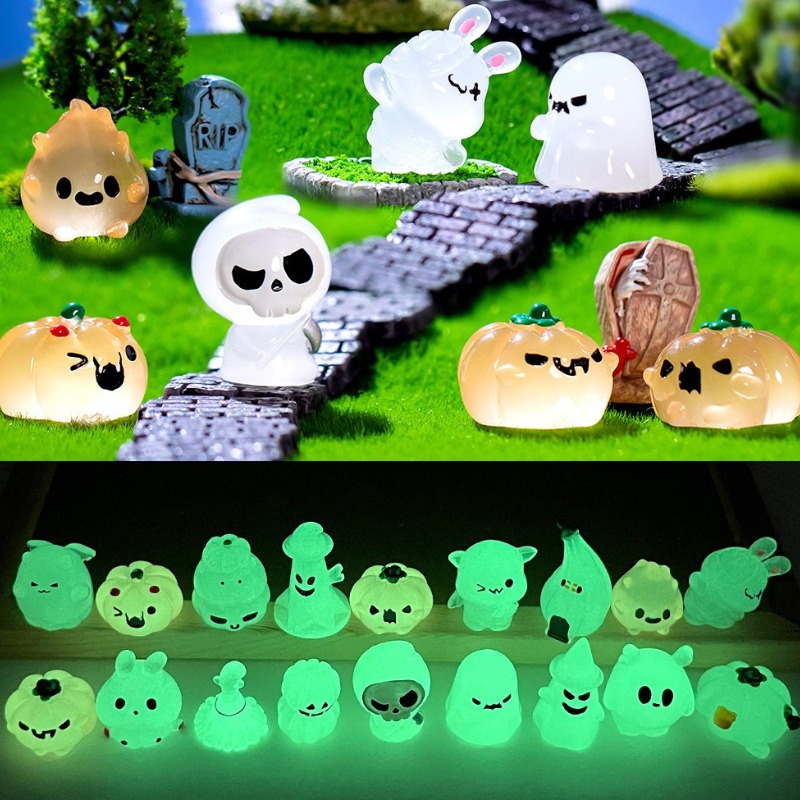 Nightglow Creative ฮาโลวีนน่ารัก Ghost Micro ภูมิทัศน์นิเวศวิทยาเครื่องประดับบรรจุขวด DIY Succulent Potted พืชอุปกรณ์เสริมเรซิ่นขนาดเล็ก Orna