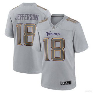 New1 NFL เสื้อยืดลําลอง แขนสั้น คอกลม พิมพ์ลาย Minnesota Vikings Game Jersey Justin Jefferso Gray พลัสไซซ์