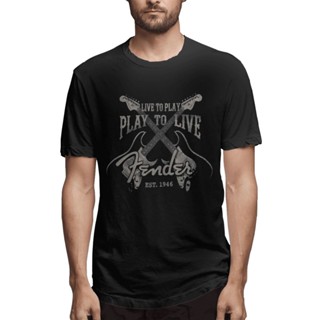 เสื้อยืด ผ้าฝ้าย พิมพ์ลาย Fender Electric Guitars Live To Play Gildan สําหรับวันเกิด