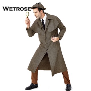  [Wetrose] เสื้อแจ็กเก็ต คอเต่า พิมพ์ลายตัวละคร Sherlock Holmes สไตล์อังกฤษ สําหรับผู้ชาย