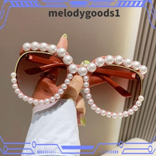 Melodygoods1 แว่นตากันแดด ทรงกลม ป้องกัน UV400 โอเวอร์ไซซ์ ประดับไข่มุก เหมาะกับเดินชายหาด ท่องเที่ยว สตรีทแวร์ สําหรับผู้หญิง