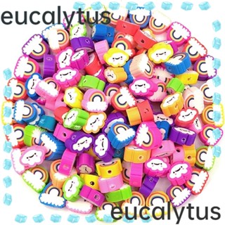 Eucalytus1 ลูกปัดดินโพลิเมอร์ รูปก้อนเมฆ สีรุ้ง หลากสี สําหรับทําเครื่องประดับ สร้อยคอ สร้อยข้อมือ DIY 200 ชิ้น