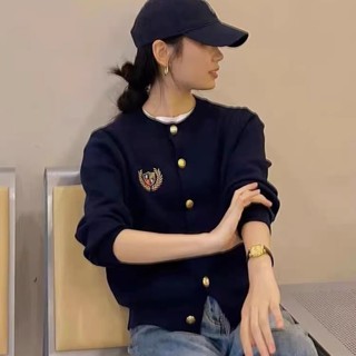 เสื้อคาร์ดิแกนกันหนาว ผ้าแคชเมียร์ คอกลม ปักลาย ทรงหลวม สไตล์อังกฤษ แฟชั่นฤดูใบไม้ผลิ สําหรับผู้หญิง