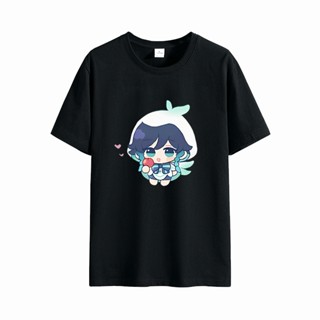 ใหม่ Genshin เสื้อยืด Venti ตัวละคร Anime สไตล์เกาหลีผ้าฝ้าย