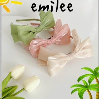 Emilee ที่คาดผม ผ้าไหม สว่าง น้ําหนักเบา ตาข่ายสองชั้น โบว์คาดผม แฟชั่น สีพื้น โบว์ใหญ่ ที่คาดผมผู้หญิง