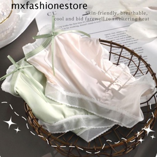 Mxfashione กางเกงชั้นใน ผ้าเรยอน โปร่งแสง ใส่สบาย ระบายอากาศ ลูกไม้ ผ้าฝ้าย เป้ากลาง เอวโบว์ กางเกงในผู้หญิง