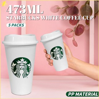 [LBE] 5 ชิ้น 16 ออนซ์ 473 มล. แก้วสตาร์บัคส์เครื่องดื่มร้อนเปลี่ยนสีถ้วยพลาสติกนำกลับมาใช้ใหม่เป็นมิตรกับสิ่งแวดล้อม