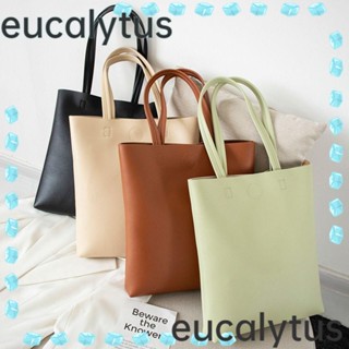 Eucalytus1 กระเป๋าสะพายไหล่ลําลอง หนัง PU แบบนิ่ม จุของได้เยอะ สีพื้น แฟชั่นสําหรับสตรี