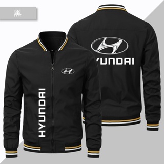 เสื้อแจ็กเก็ต เสื้อเบสบอล แบบบาง แต่งซิป กันลม ลายโลโก้ Hyundai เหมาะกับใส่ขับขี่กลางแจ้ง