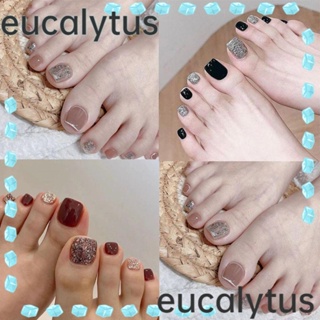 Eucalytus1 เล็บปลอม แบบสั้น ทรงสี่เหลี่ยม สไตล์ฝรั่งเศส สําหรับเด็กผู้หญิง 24 ชิ้น