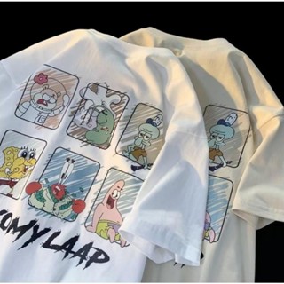 เสื้อยืดแขนสั้น พิมพ์ลายการ์ตูน SpongeBob ทรงหลวม โอเวอร์ไซซ์ M-8XL แฟชั่นฤดูร้อน 2023