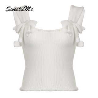 Sweeticme เสื้อกล้ามซีทรู ลําลอง ประดับโบว์ สีพื้น เข้ากับทุกการแต่งกาย แฟชั่นสําหรับสตรี 2023