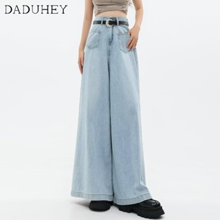 DaDuHey🎈 Womens Korean-Style New Summer Retro Washed-out Jeans High Waist Wide Leg Loose Dropping Casual Mop Pants