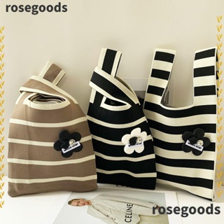 Rosegoods1 กระเป๋าถือ ผ้าถัก แฮนด์เมด ลายดอกไม้ ความจุสูง แฟชั่นสําหรับผู้หญิง