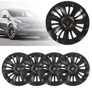 Newyork251 ฝาครอบล้อ 4 ชิ้น Hubcap Matte Black มีสไตล์ทนทานสวมทนล้อขอบเปลี่ยนฝาครอบสำหรับ Tesla รุ่น Y