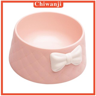 [Chiwanji] ชามใส่อาหาร กันลื่น ประดับโบว์ แบบพกพา อุปกรณ์เสริม สําหรับสัตว์เลี้ยง สุนัข แมว