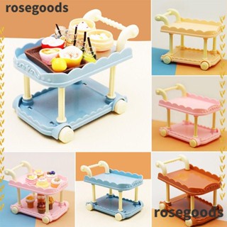 Rosegoods1 เฟอร์นิเจอร์จิ๋ว 9 * 6.3 * 7.9 ซม. รถเข็นรับประทานอาหาร พร้อมล้อชั้นเก็บของ