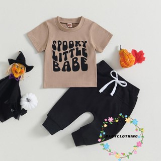 Babyclothes- ชุดเสื้อยืด แขนสั้น พิมพ์ลายตัวอักษร พร้อมกางเกงขายาว ฮาโลวีน สําหรับเด็กผู้ชาย 2 ชิ้น