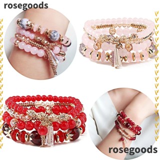 Rosegoods1 โบฮีเมียน ลูกปัด เชือก หลากสี สําหรับผู้หญิง เด็กผู้หญิง โซ่ยืดหยุ่น สร้อยข้อมือชนเผ่า