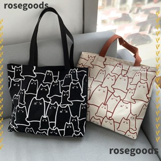 Rosegoods1 กระเป๋าถือ กระเป๋าสะพายไหล่ ผ้าแคนวาส ขนาดเล็ก ลายแมวน่ารัก สําหรับร้านค้า