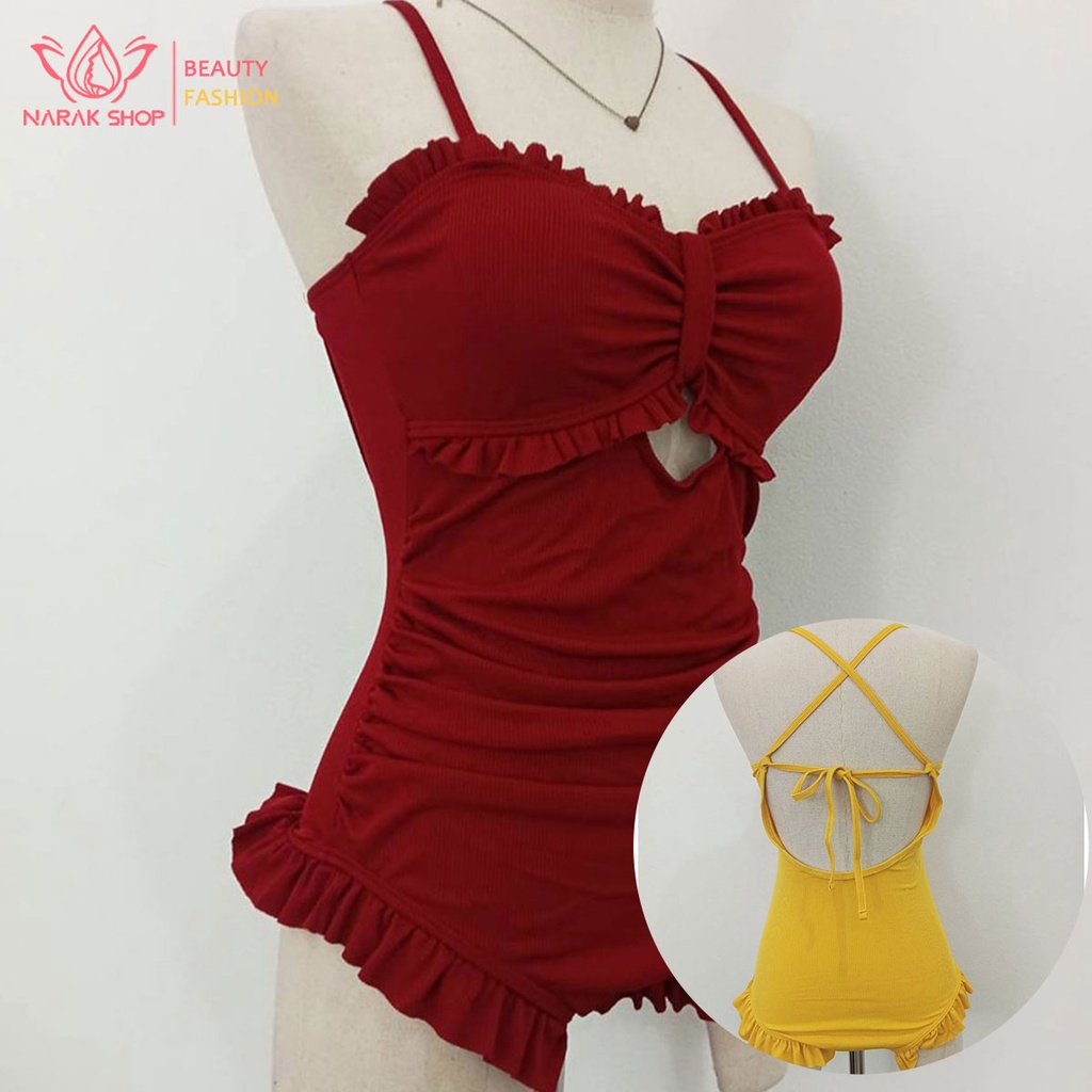 ชุดว่ายน้ำวันพีซบิกินี่สีพื้นๆสำหรับผู้หญิง ราคาโปรโมชั่น
