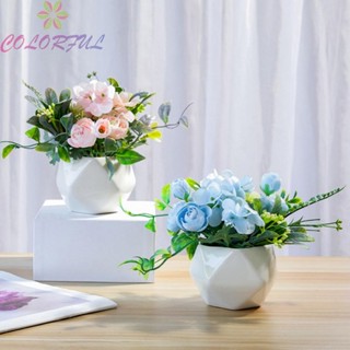 【COLORFUL】Elegant Geometric Simulation Flower Potted Plants for Modern Interiors