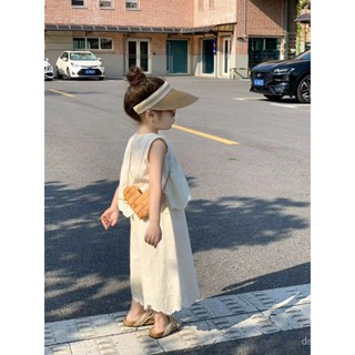 Girls Korean style suit 2023 Summer new baby girl lace sleeveless vest casual wide leg pants two-piece suit TKH2