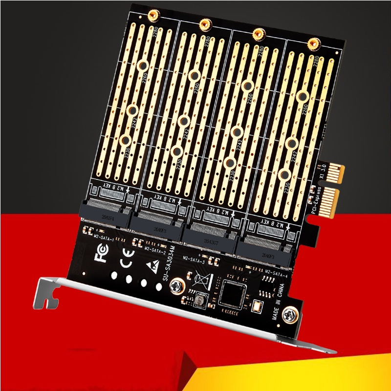 Chi a Mining PCIE เป็น M2 อะแดปเตอร์ PCI Express X1 3.0 4 พอร์ต B Key M.2 NGFF SATA SSD อะแดปเตอร์ P
