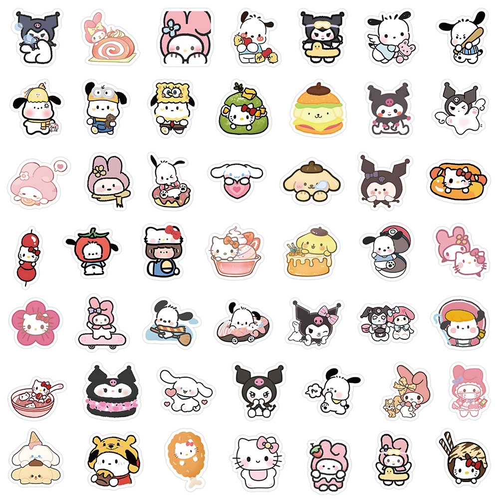 สติกเกอร์ ลายการ์ตูน Sanrio Mixed Mymelody Cinnamoroll Hello Kitty Pochacco Kuromi น่ารัก สําหรับตกแต่ง 100 ชิ้น