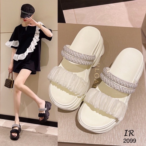 อยู่ไทยส่งไว/ไซส์ปกติ/สูง7.5cm./รองเท้าส้นตึกแต่งสายคาดผ้าแก้วนิ่ม