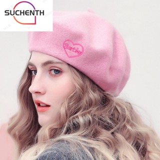 Suchenth หมวกเบเร่ต์ ผ้าวูล ปักลายหัวใจ ระบายอากาศ สีพื้น สําหรับตุ๊กตาบาร์บี้