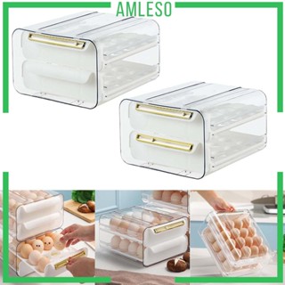 [Amleso] ลิ้นชักเก็บไข่ ความจุขนาดใหญ่ 32 ช่อง พร้อมที่จับ 8.5x9.5x5.5 นิ้ว สําหรับตู้เย็น