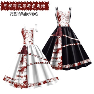 [New in stock] Halloween summer new Halloween dress womens suspender dress European and American digital printed thriller skirt CDSR