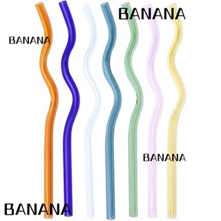 Banana1 หลอดดูดเครื่องดื่ม แก้วใส บอโรซิลิเกตสูง 7*120 มม. สีหยัก 7 ชิ้น