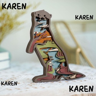 Karen รูปปั้นสัตว์ไม้ หลายชั้น 8.9*7.4 นิ้ว สําหรับตกแต่งบ้าน ห้องนั่งเล่น