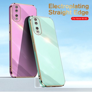 เคสโทรศัพท์มือถือ ซิลิโคนนิ่ม ทรงสี่เหลี่ยม กรอบสีทอง สําหรับ Honor 90Lite 5G Xonor 90Lite Honor90Lite