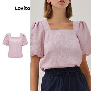 Lovito เสื้อเบลาส์ลําลอง ผ้าแจ็คคาร์ด สําหรับผู้หญิง L62ED002 (สีชมพู)