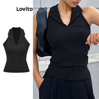 Lovito เสื้อกล้ามลําลอง แบบเรียบ สําหรับผู้หญิง L62ED048 (สีดํา)