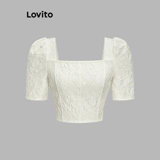 Lovito เสื้อเบลาส์ แขนพัฟ มีซิป หรูหรา สําหรับผู้หญิง L62ED023 (แอปริคอท)