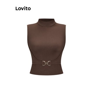 Lovito เสื้อกล้าม โครงสร้างโลหะ แบบเรียบ หรูหรา สําหรับผู้หญิง L62ED062 (สีกากี)