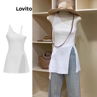 Lovito เสื้อกล้าม ลําลอง แยกส่วน ทรงไม่สมมาตร แบบเรียบ สําหรับผู้หญิง L62ED053 (สีขาว)