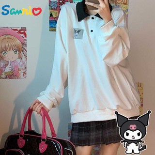 เสื้อโปโลแขนยาว ลายการ์ตูน Sanrio Kuromi Y2k ทรงหลวม แฟชั่นฤดูใบไม้ผลิ สําหรับผู้หญิง [GM]