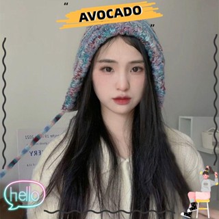 Avocarr หมวกถัก ป้องกันความหนาว หมวกถุงน่อง อบอุ่น หมวกลําลอง อะคริลิคไฟเบอร์ หลากสี แบบสวมหัว ผู้หญิง