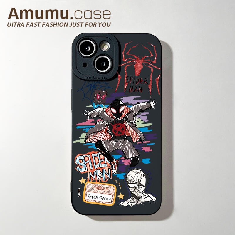 เคสโทรศัพท์มือถือ กันกระแทก ลายกราฟฟิตี้ สไปเดอร์แมน สําหรับ IPhone11 12 13 14Pro MAX X XR XS MAX SE IPhone7 Plus 8 Plus