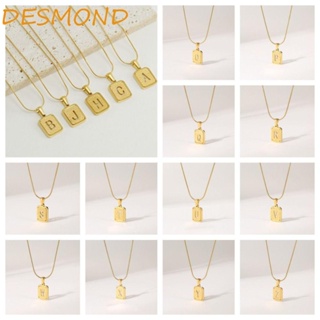 Desmond A-Z สร้อยคอโซ่ สเตนเลส ชุบทอง จี้ตัวอักษรกลวง สําหรับผู้หญิง