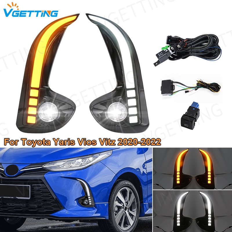 【พร้อมส่งภายใน 24 ชั่วโมง】ไฟตัดหมอก Led DRL สีเหลือง สีขาว สําหรับ Toyota Yaris Vios 2020 2021 2022 2023