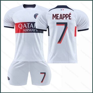 เสื้อกีฬาแขนสั้น ลายทีมชาติฟุตบอล Paris Saint Germain Away Mbappe ทรงหลวม 23-24 2 ชิ้น ต่อชุด