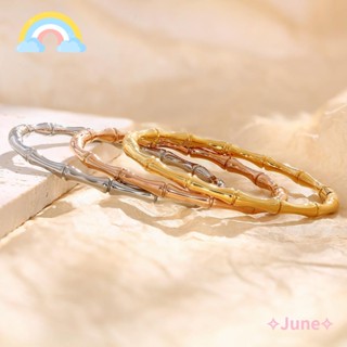 June สร้อยข้อมือสเตนเลส ข้อต่อไม้ไผ่ สีทอง สีเงิน ขนาดเล็ก ของขวัญวันหยุด