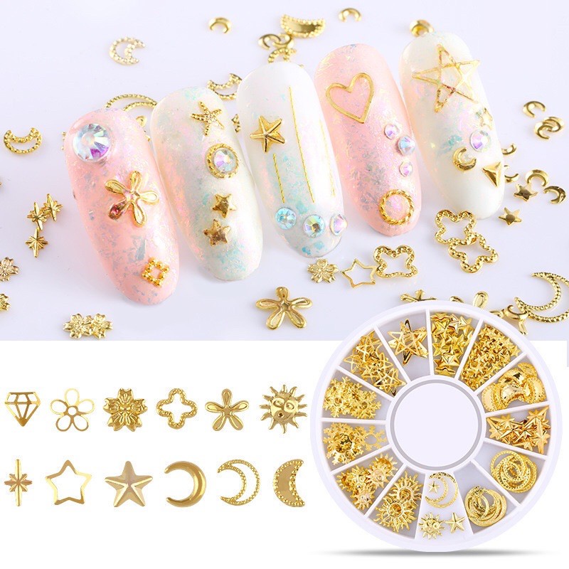 อะไหล่แต่งเล็บ 12 ช่อง อะไหล่ตกแต่งเล็บ ตกแต่งเล็บเจล gold โลหะแต่งเล็บ